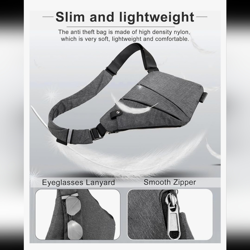 Anti Theft Travel Bag, Crossbody Bag, Unisex ~ Gray - Picture 3 of 16